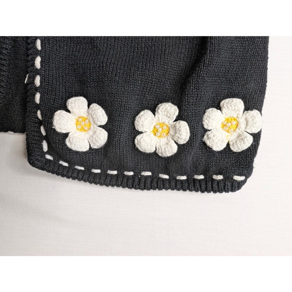 Mandal Bay Vintage 90s Knit Vest Lrg Cottagecore Beaded Bumble Bee Daisy Floral - Picture 6 of 12